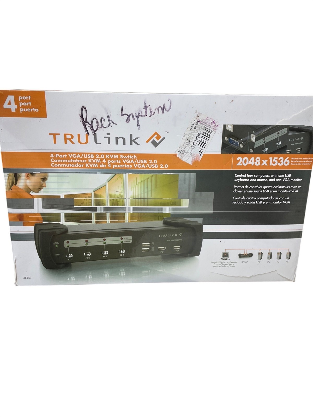 TruLink 35567 Black 4 port usb vg kum switch no ac adaptor SKU 10-835