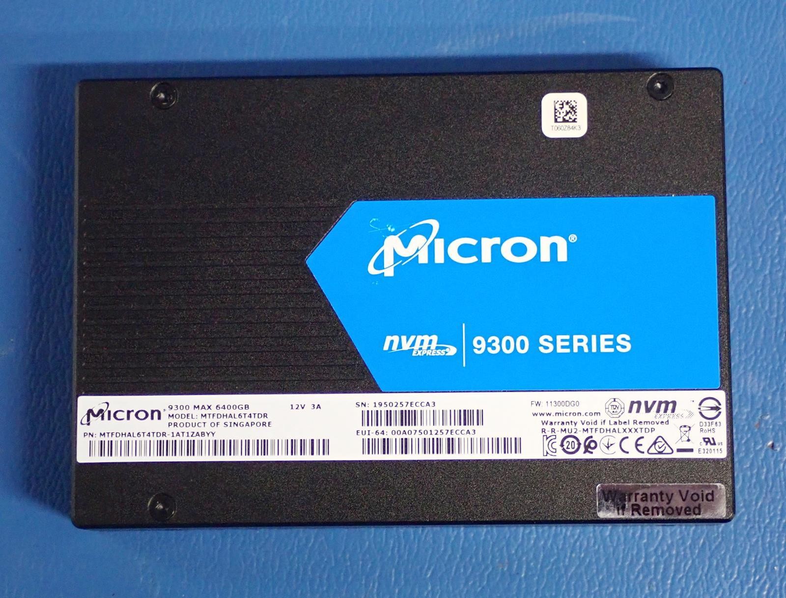 MICRON MTFDHAL6T4TDR 6.4TB 2.5" NVmE U.2 SSD 9300 Max 12k Hrs 95%-99% Health