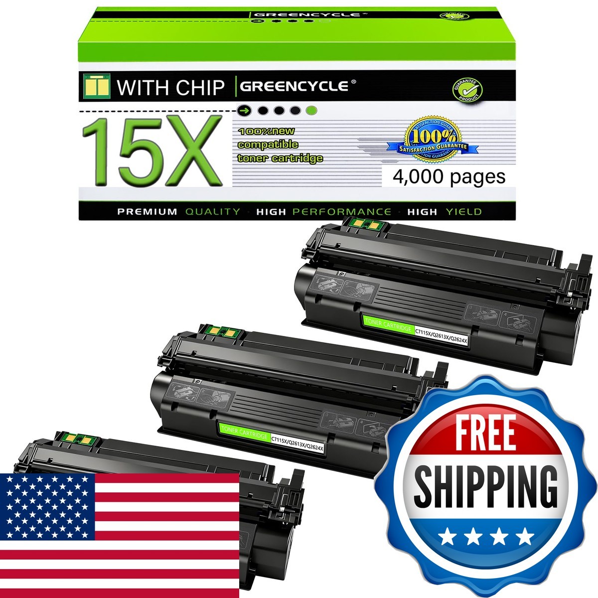 Greencycle 15X 13X High-Yield 1200 Toner Cartridge Replacement Compatible HP