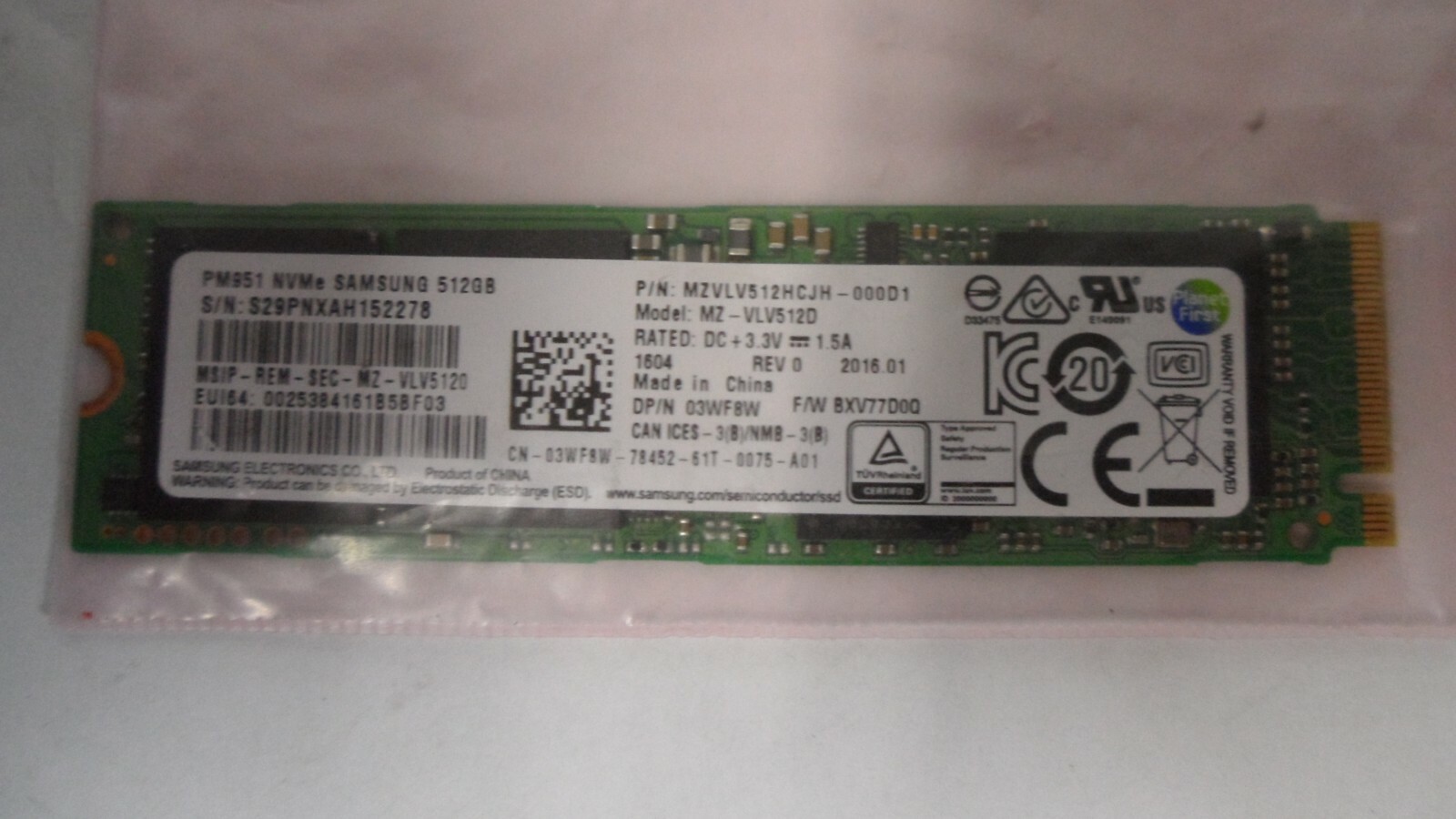 Dell XPS 15 9550 15.6" Genuine 512GB Solid State Drive 3WF8W MZ-VLV5120