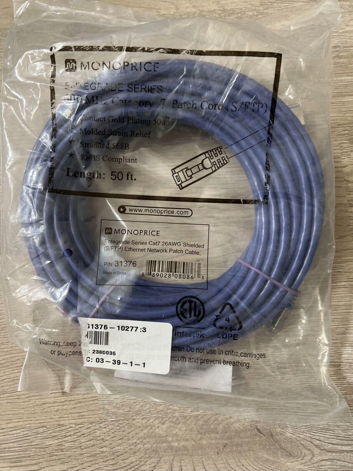 Monoprice Cat 7 Ethernet Cable Blue 50ft