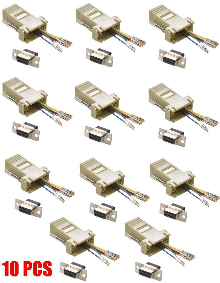 10x PCS DB9 9-Pin Female to RJ45 Female Modular Serial RS232 Adapter Converter
