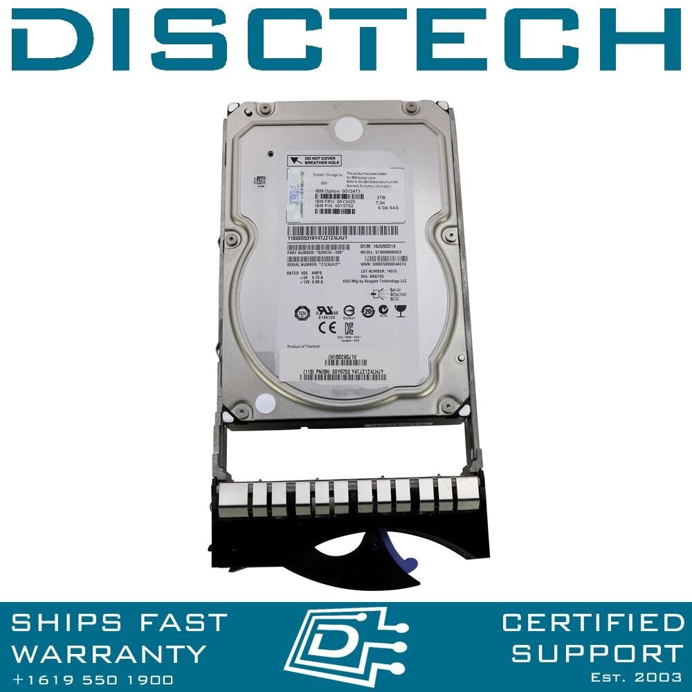 IBM 00Y2425 00Y2473 00Y5716 3TB SAS Hard Drive 3.5" 7.2k Hot-Swap 6Gbps x3755 M3