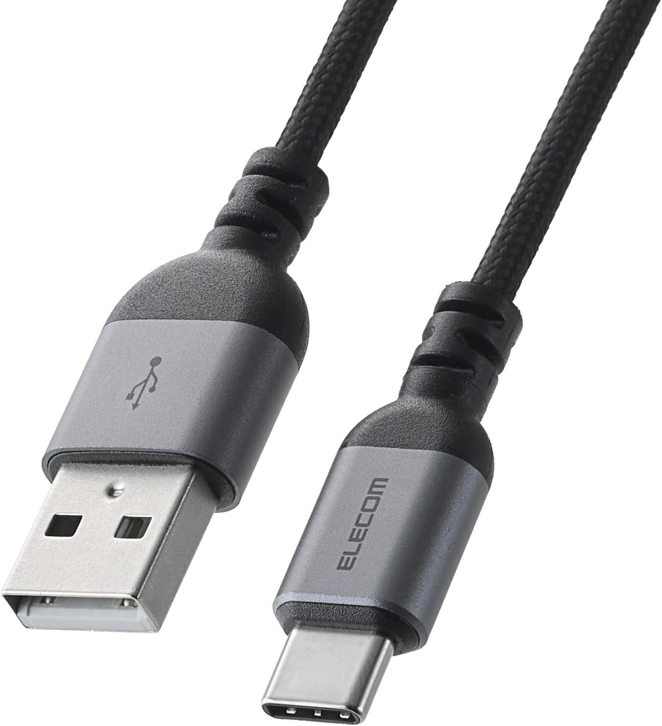 ELECOM USB-A to USB Type-C Cable Nylon 1m Black MPA-ACECAN10BK Japan w/ Tracking
