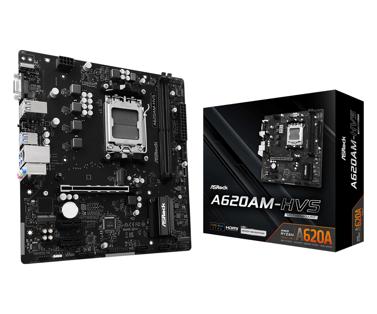 ASRock A620AM-HVS AM5 Motherboard AMD A620 DDR5 mATX M.2 PCIe 90-MXBSR0-A0UAYZ