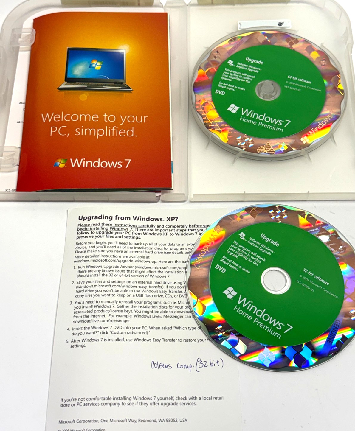 VTG Microsoft Windows 7 Home Premium Full 32 Bit & 64 Bit DVD MS Win
