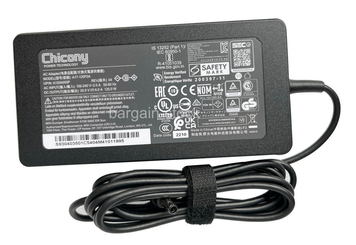 Chicony 20V 6A 120W AC Adapter Charger A17-120P2A Replace Delta ADP-120VH D Cord