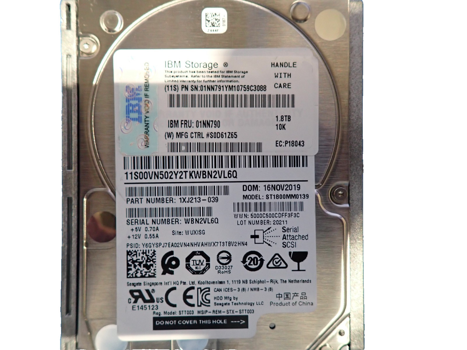 IBM 01NN790 1.8TB 2.5" 12G SED 10K 16GB NAND CACHE HDD Internal Hard Disk Drive