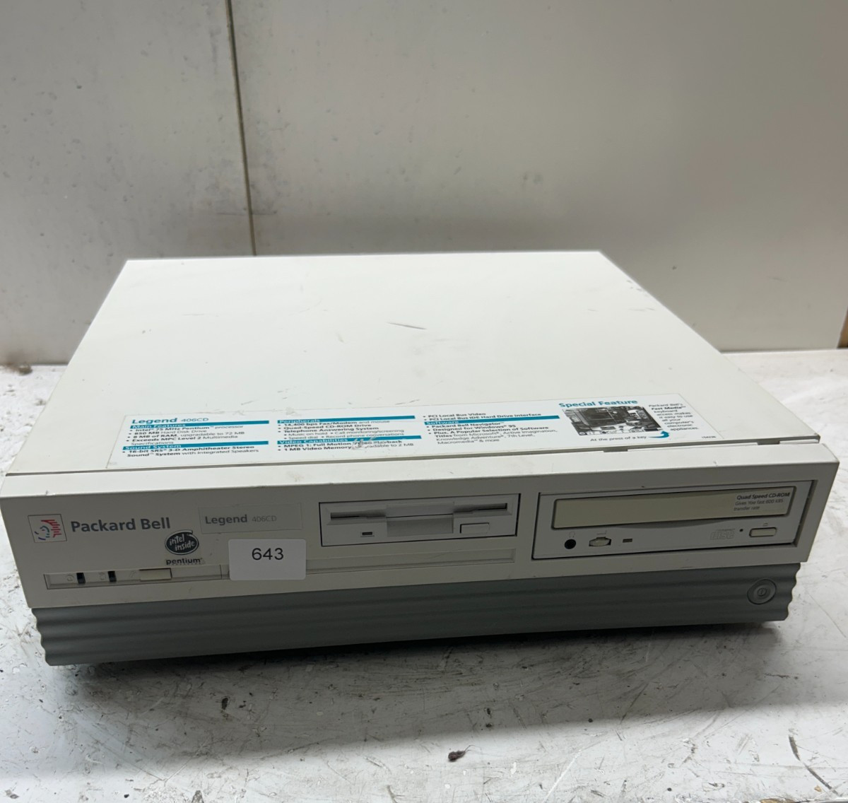 Packard Bell Legend 406CD Intel Pentium 75MHz 850MB NO HDD