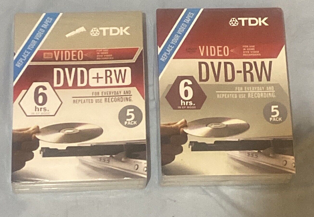 TDK DVD +RW 5 Pack @ DVD-RW Set of 2 Packs New Sealed