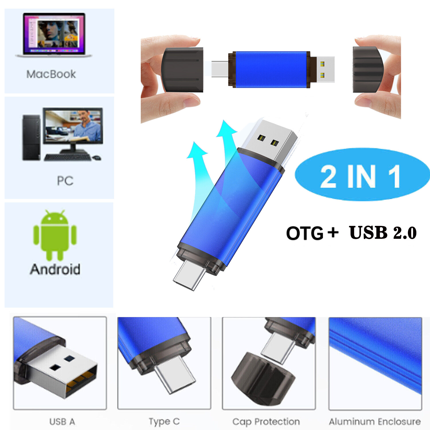 32G 64G 128GB USB 2.0 USB C Dual Drive Flash Drive Pen Drive For Samsung Galaxy