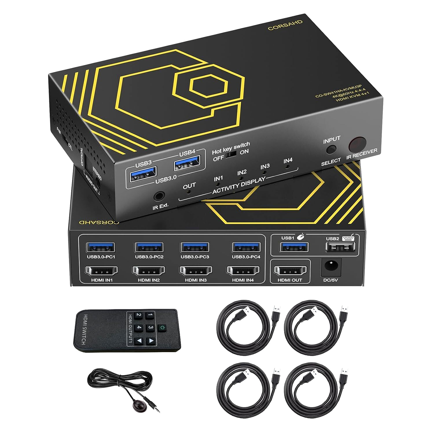 HDMI KVM Switch 4 Port USB 3.0 4K 60Hz HDR10 18Gbps Remote Control PC Laptop