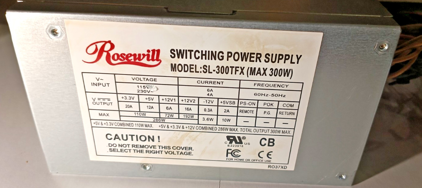 Rosewill SL-300TFX 20+4 Pin 300W TFX Desktop Power Supply