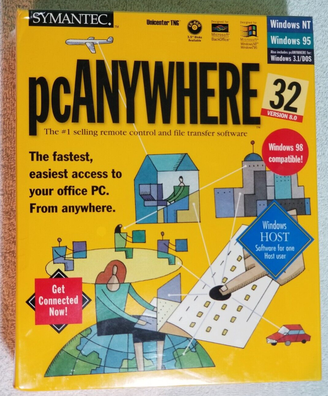 Symantec PC Anywhere 32 Version 8.0 Vintage Windows 95/98 NT 3.1 DOS Software