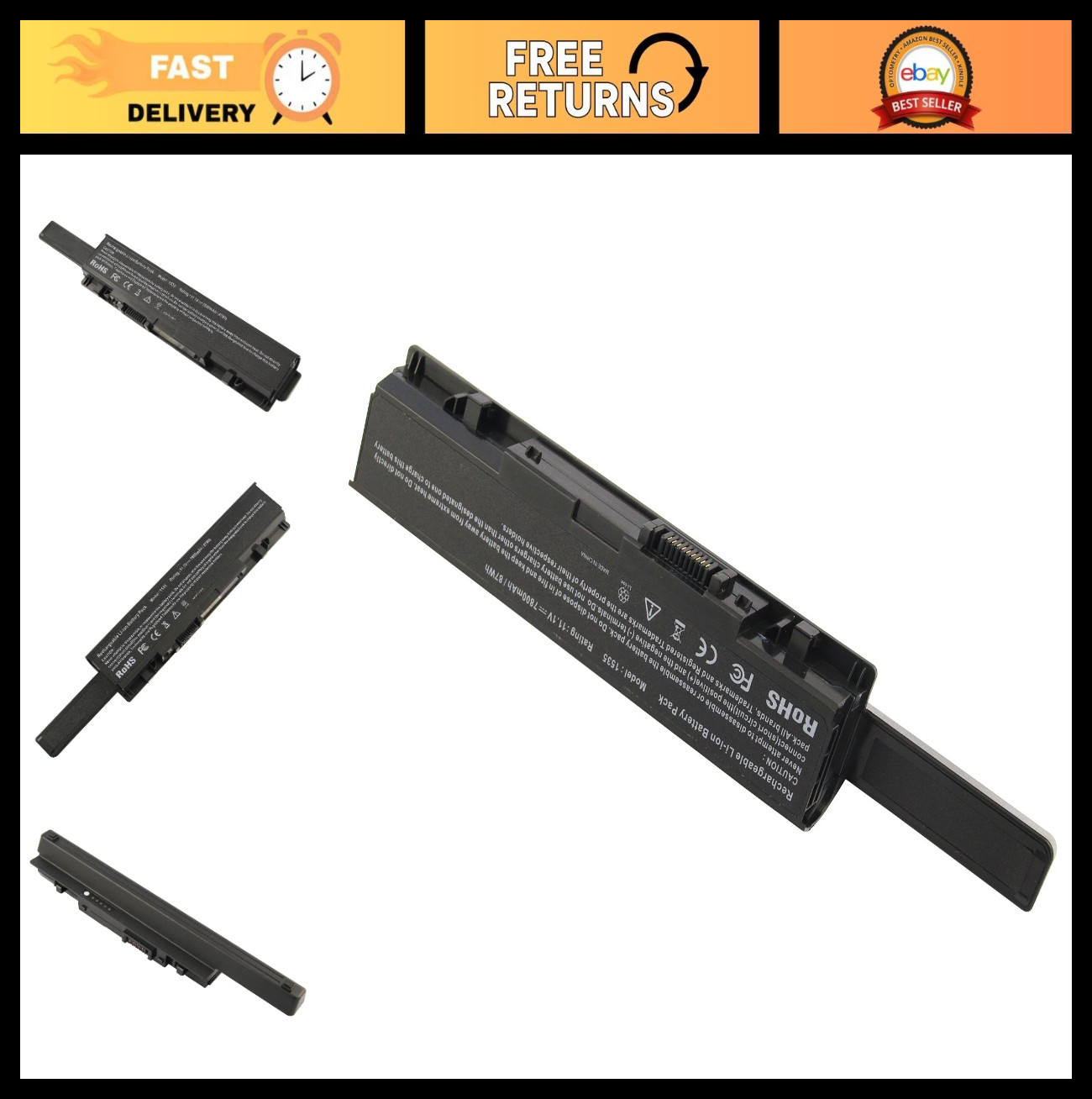High-Capacity 7800mAh 9-Cell Laptop Battery for Dell Studio 15 1535 1536 1537 15