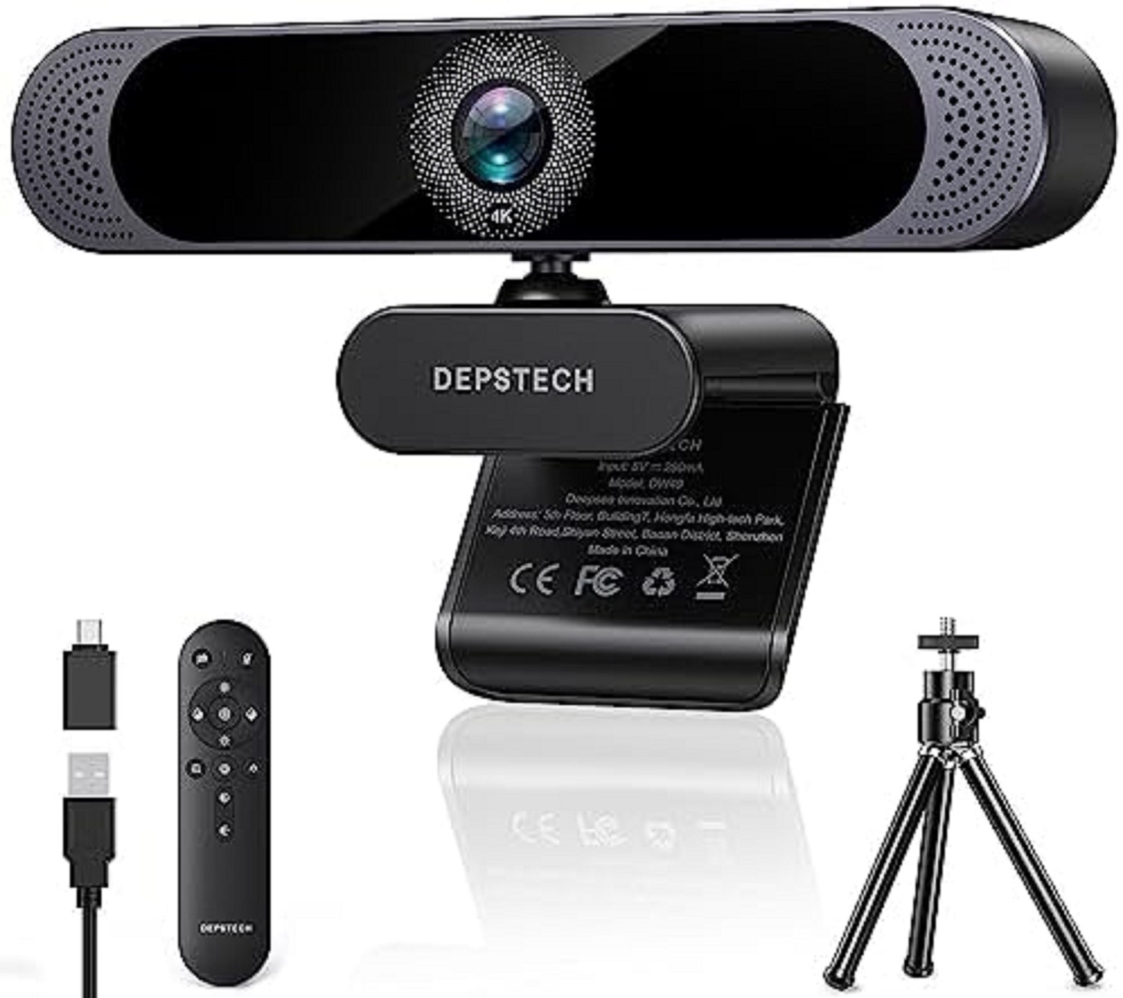 Cámara web 4K para PC, zoom automático, control remoto con micrófono, negro NEW