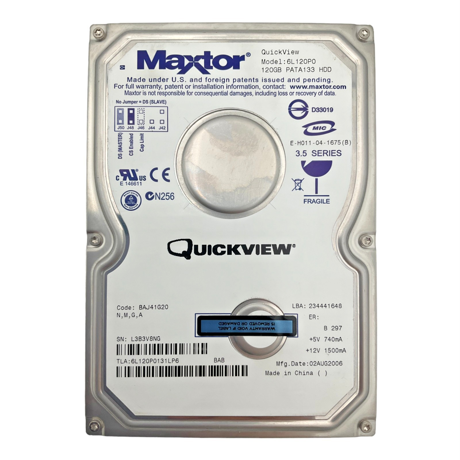 MAXTOR QUICKVIEW 6L120P0 BAJ41G20 160GB PATA 7200RPM 3.5'' INTERNAL Hard drive