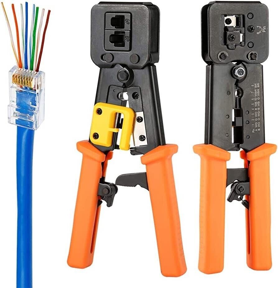 RJ45 Crimp Tool Pass Through Cat5 Cat5e Cat6 Crimping Tool for RJ45/RJ12 Regular