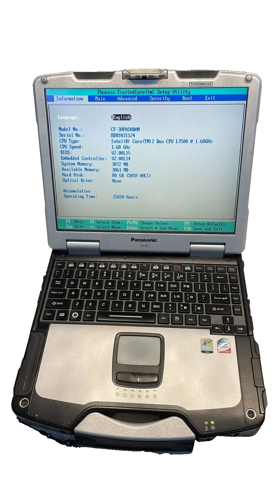 Panasonic Toughbook CF-30 CORE DUO L7500 1.60GHZ 3GB RAM 80GB
