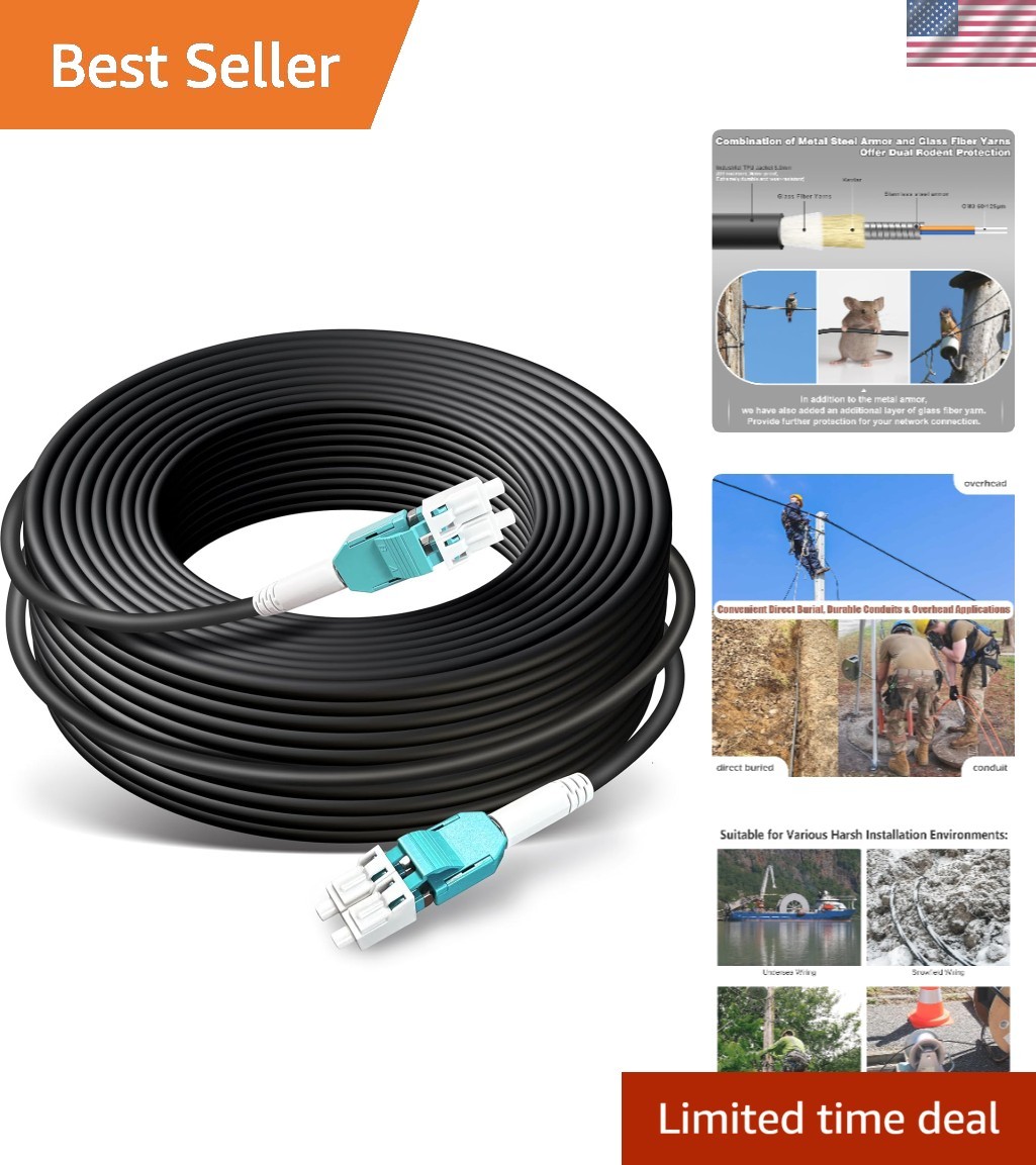 100ft/30m OD-5mm Industrial TPU OM3 Fiber LC to LC Outdoor Armored Fiber Patc...