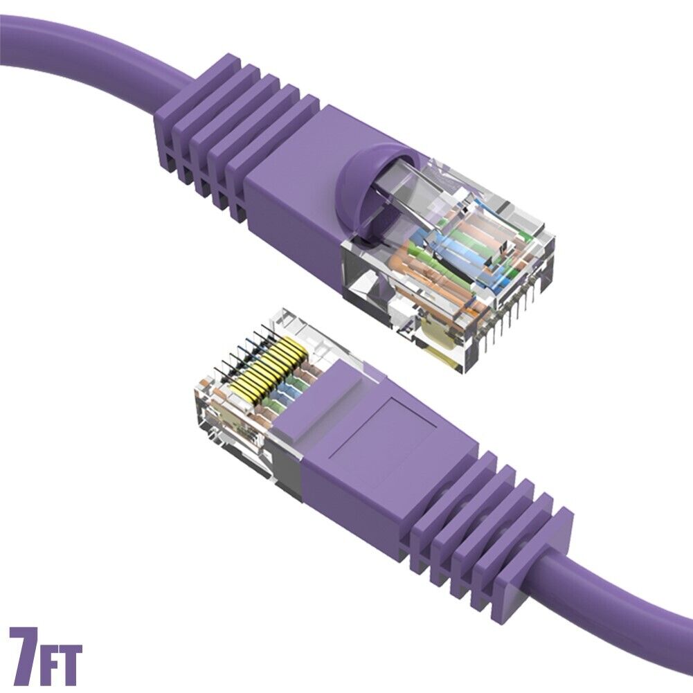 7FT Cat5E RJ45 Ethernet LAN Network UTP Snagless Patch Cable Pure Copper Purple