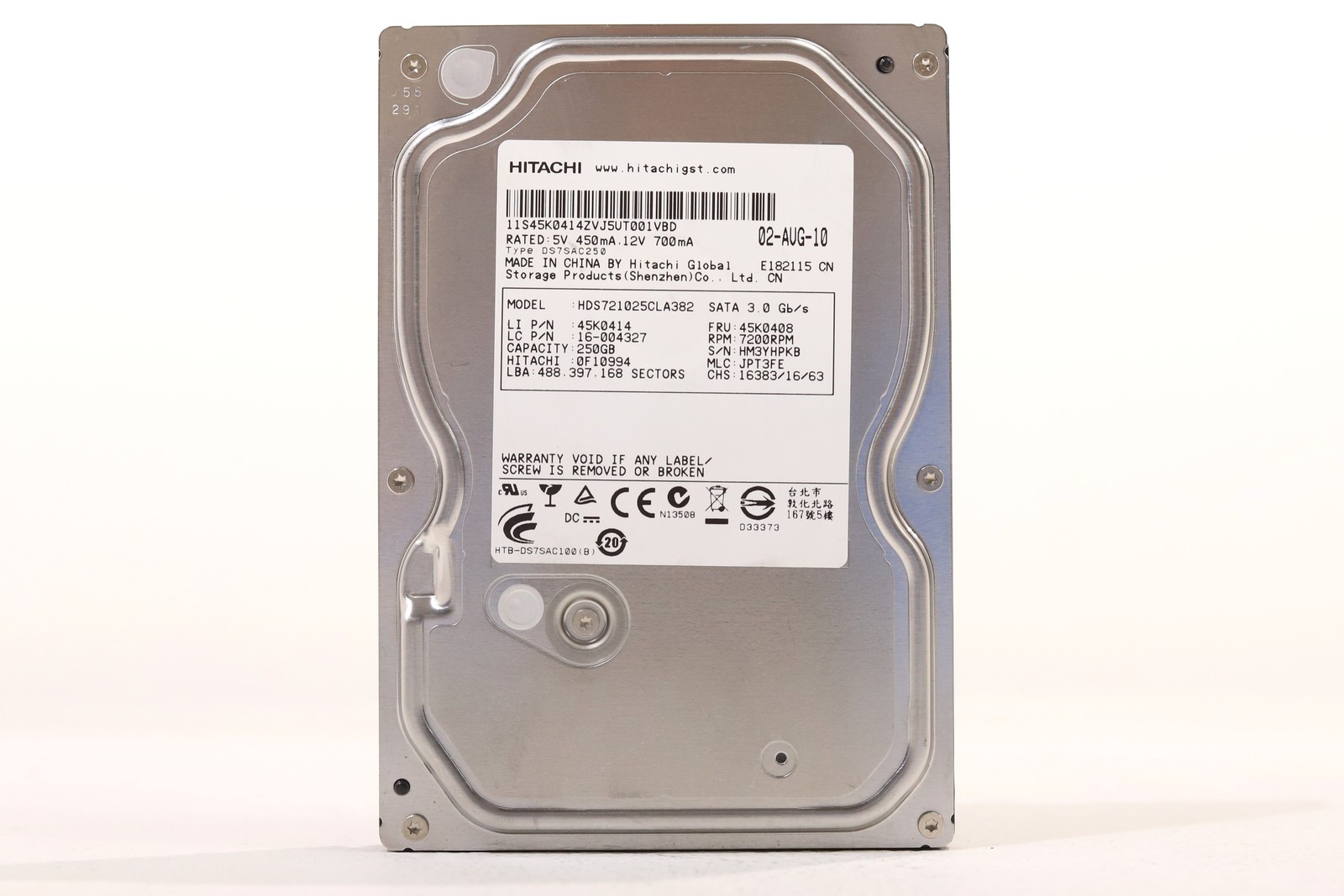 IBM HDS721025CLA382 250GB 3.5" 3Gb/s 8MB 7.2K RPM SATA HDD FRU P/N: 45K0408