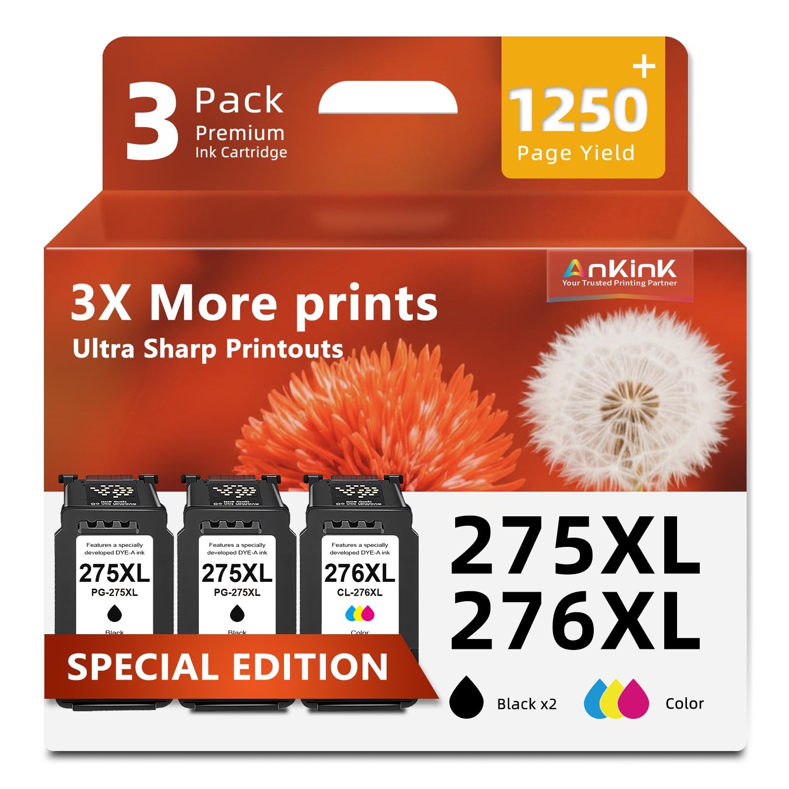 275XL 276XL 3-Pack Cartridge Replacement for Canon PG 275 CL 276 XL