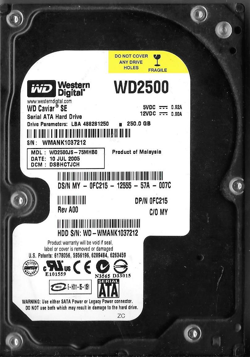 Western Digital WD2500JS-75MHB0 250GB Sata Hard Drive DCM: DSBHCTJCH