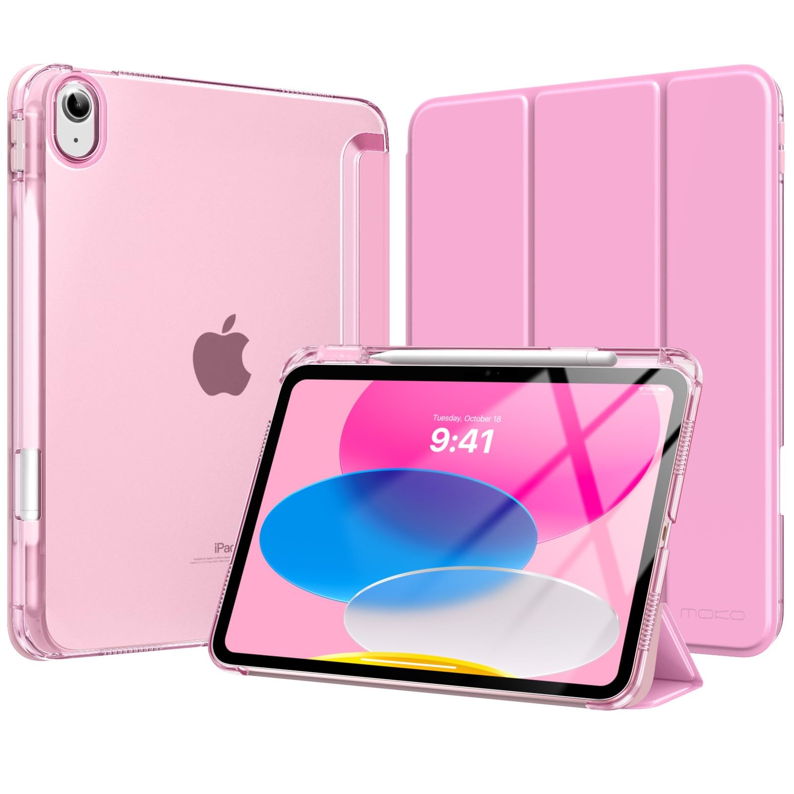 Moko for iPad A16 11th Generation Case 11 Inch 2025 with Pencil Holder,Pink