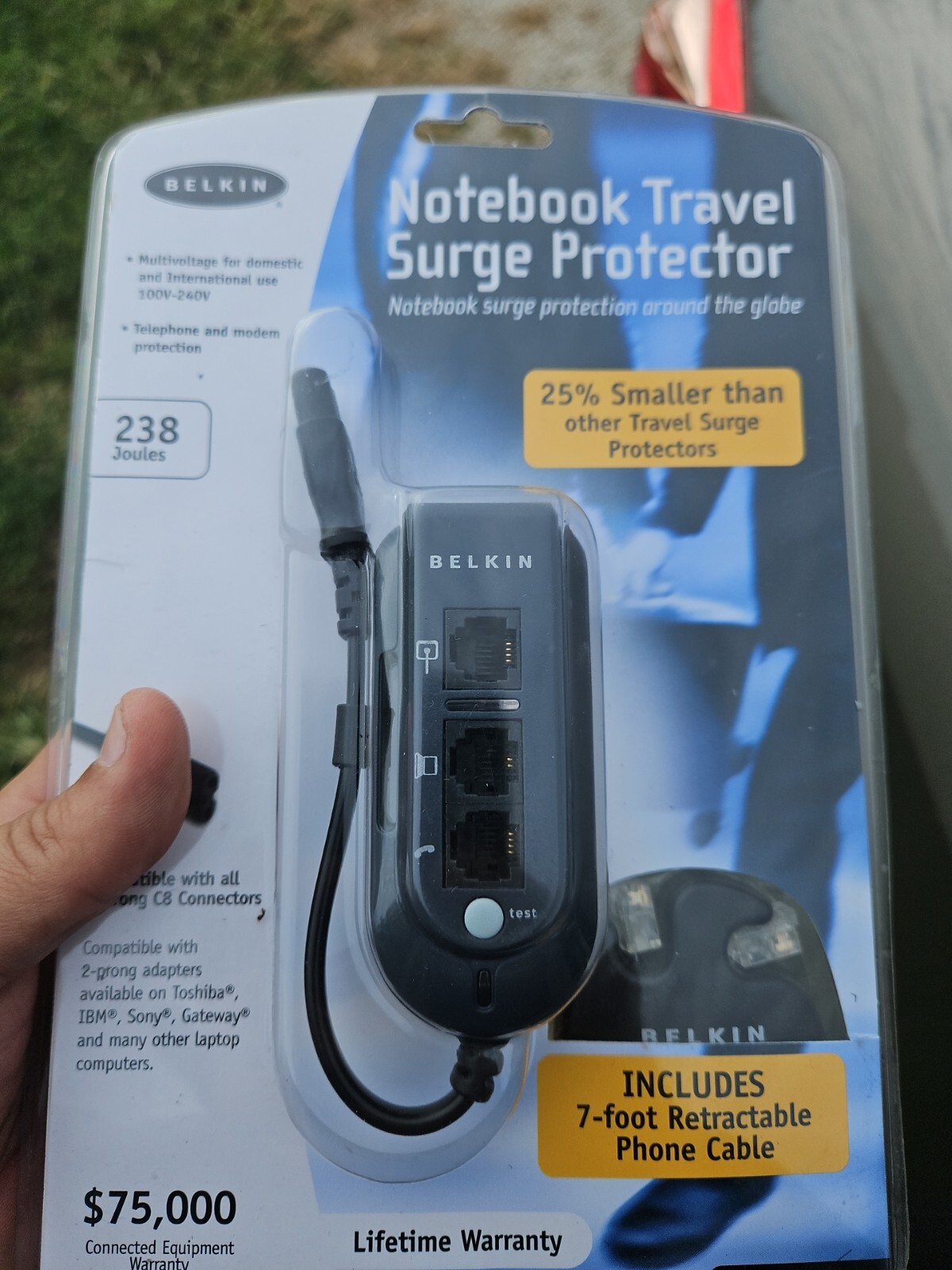 Belkin Notebook Travel Surge Protector F5C791-C8 New Sealed Retractable Cord 