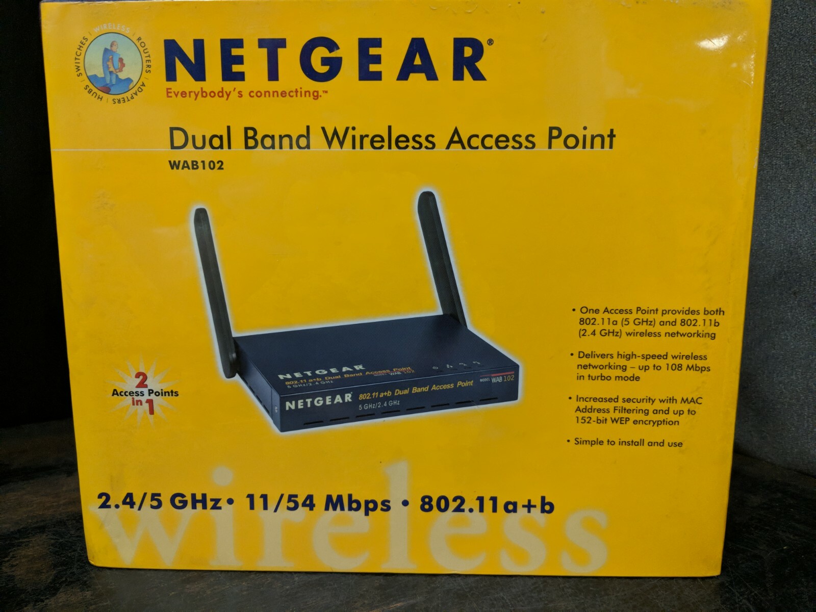 New Sealed NETGEAR Dual BAnd Wireless Access POINT 802.11 a+b: 2.4/5 GHz WAB102