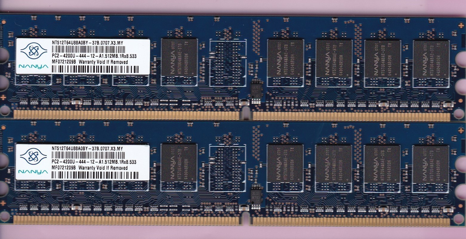 1GB 2x512MB PC2-4200 NANYA DDR2-533 NT512T64U88A0BY-37B BLUE Ram Memory Kit DIMM