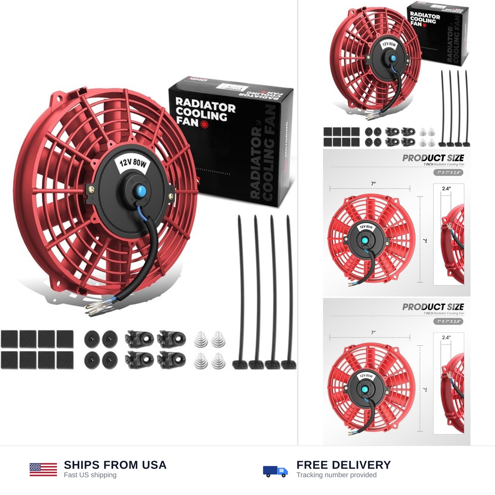 DNA Motoring 7 Inch High Performace Electric Cooling Slim Radiator Fan with M...