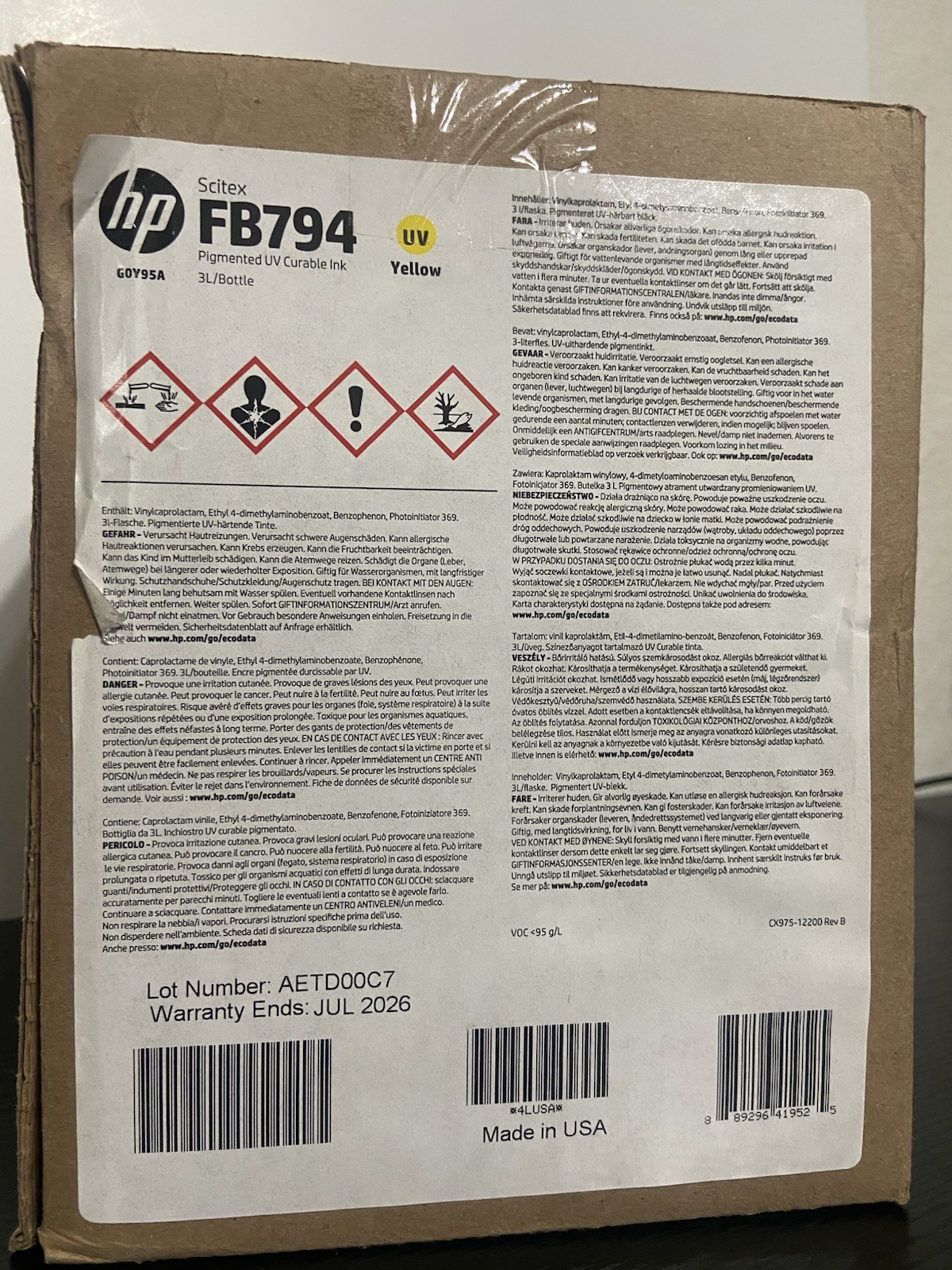 HP FB794 Genuine/Original Pigment Ink, Yellow, 3 Liter, G0Y95A