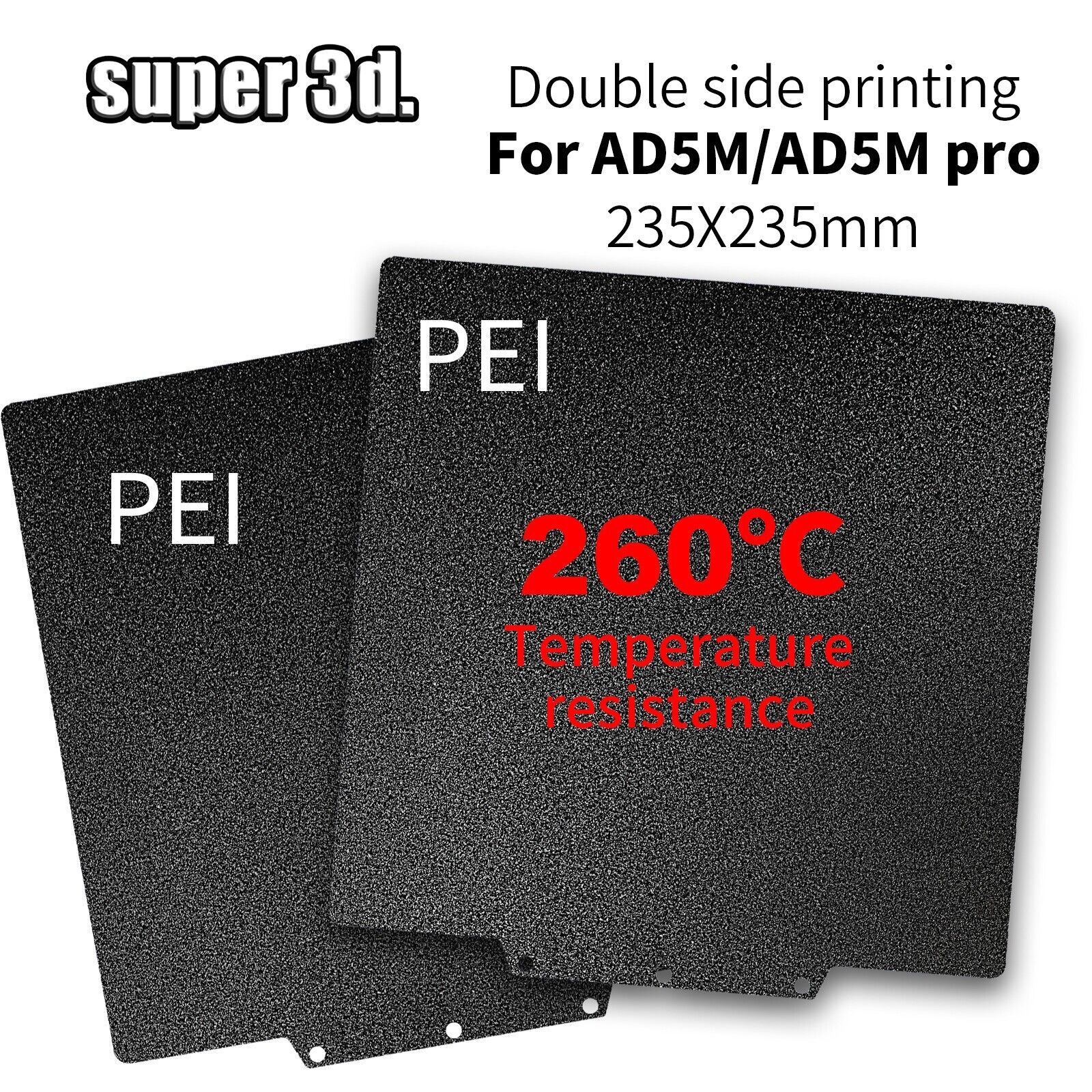 super_3d New Double Sided Textured Black PEI Build Plate 235mm for AD5M/AD5M pro