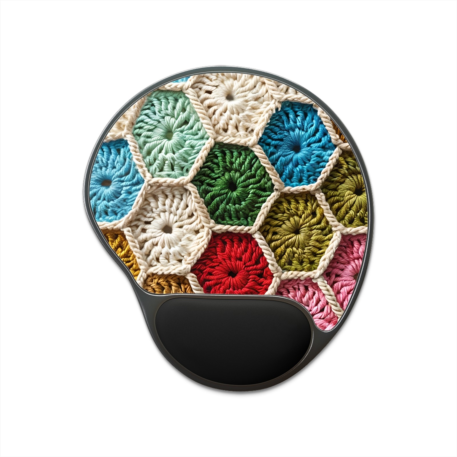 Crochet Hexagon Pattern Mouse Pad with Wrist Rest | Colorful Granny Squares