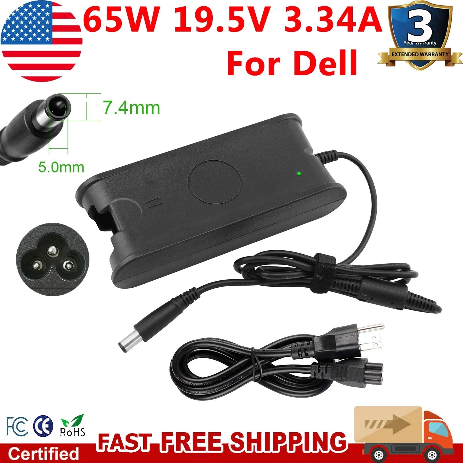 65W 3.34A Power Supply Adapter Charger for DELL ChromeBook Notebooks UltraBooks