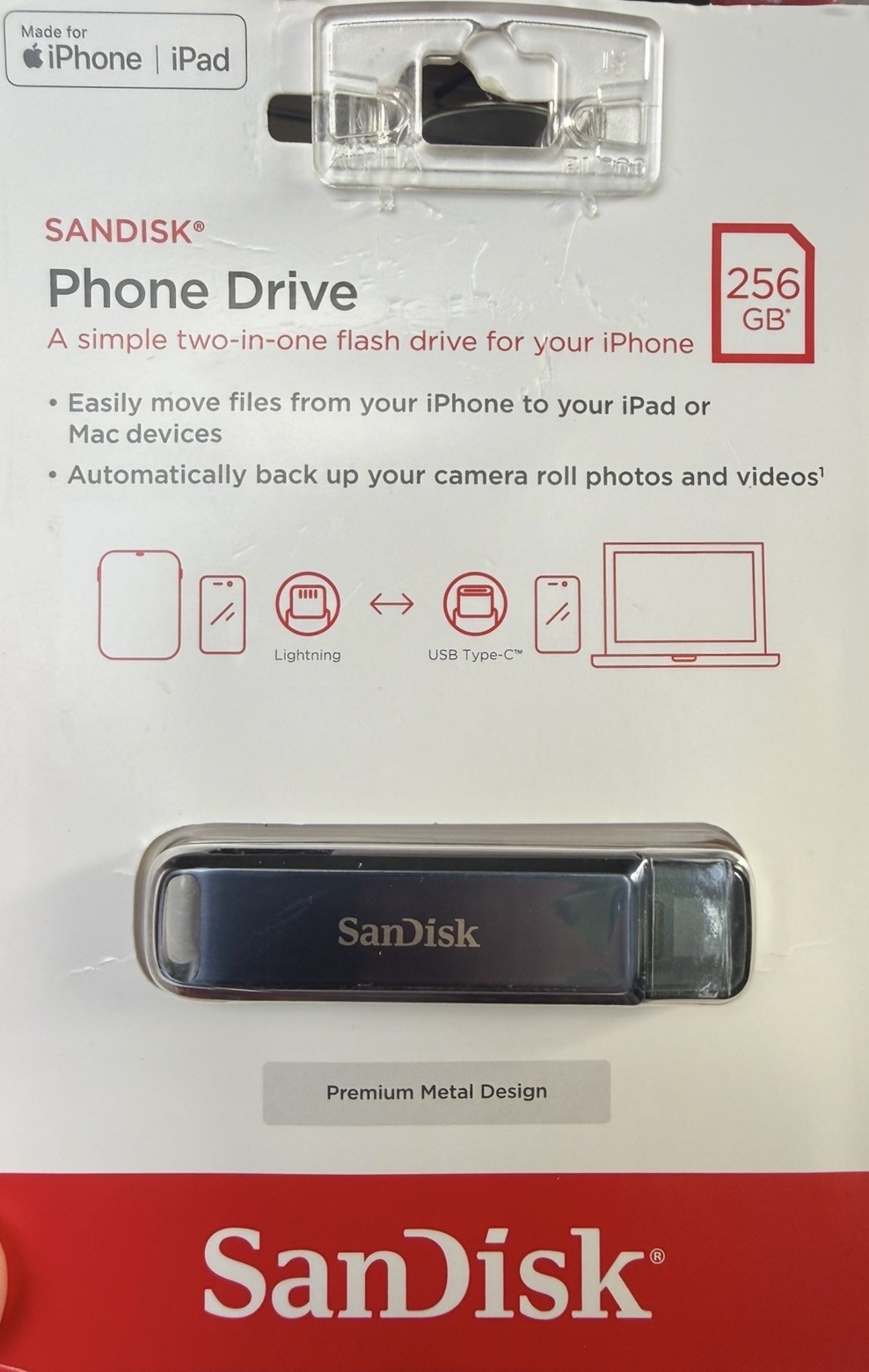 SanDisk 256GB Phone Drive USB-C Lightning Flash Drive for iPhone iPad NEW
