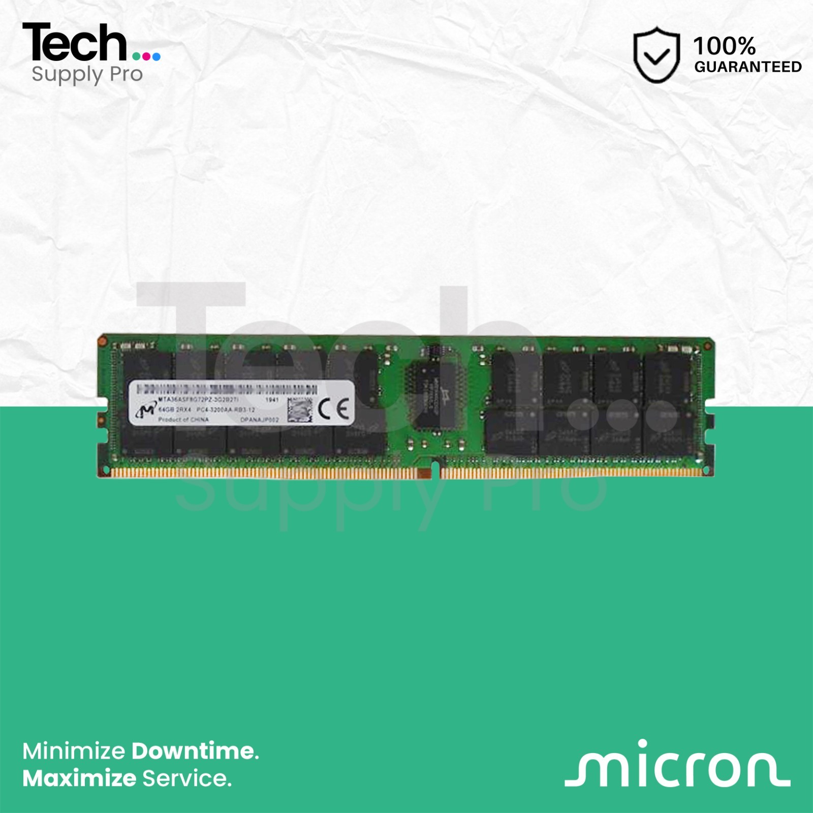 MTA36ASF8G72PZ-3G2 Micron 64GB PC4-25600 DDR4-3200MHz ECC 2Rx4 1.2V DIMM Memory