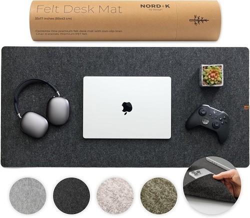 Nordik Large Felt Desk Mat - Charcoal - 35 x 17 inch - Full Desk Keyboard Mat...