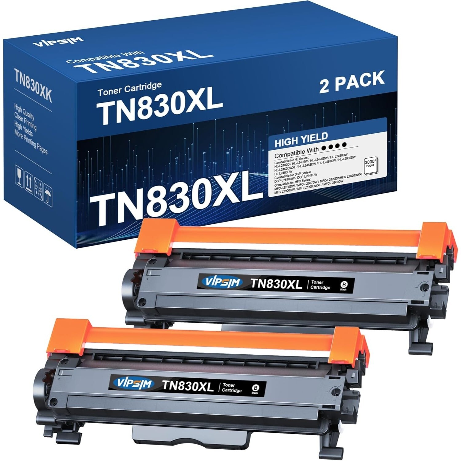 2 Black TN830XL Toner Replacement Compatible Brother TN830XL TN830 High Yield
