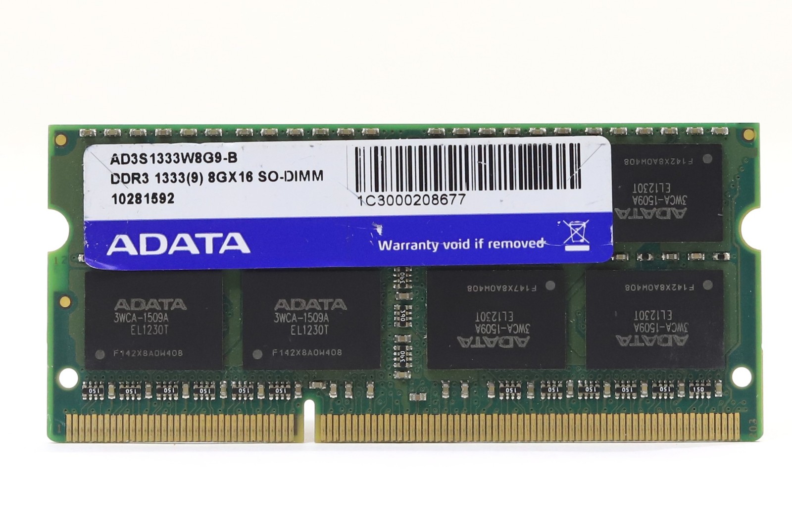 ADATA 8GB 2Rx8 PC3-10600 DDR3-1333MHz Laptop Memory P/N: AD3S1333W8G9-B Tested