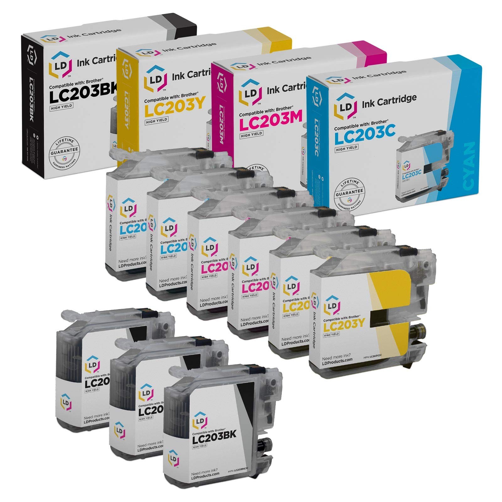 LD 9 Pack LC203 HY Black & Color Ink Cartridge Set for Brother Printer