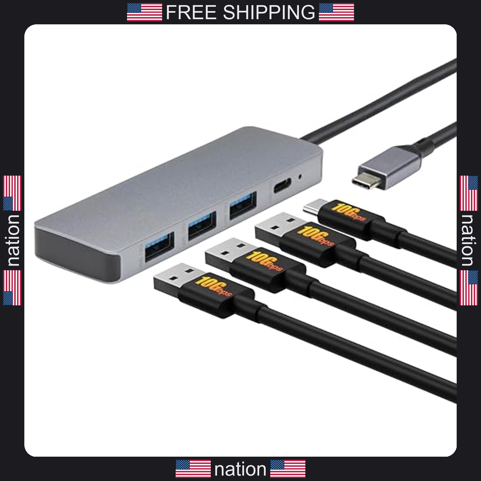 Amazon Basics USB C Hub Dock 10Gbps Multiport USB-C to USB-C and USB-A Silver