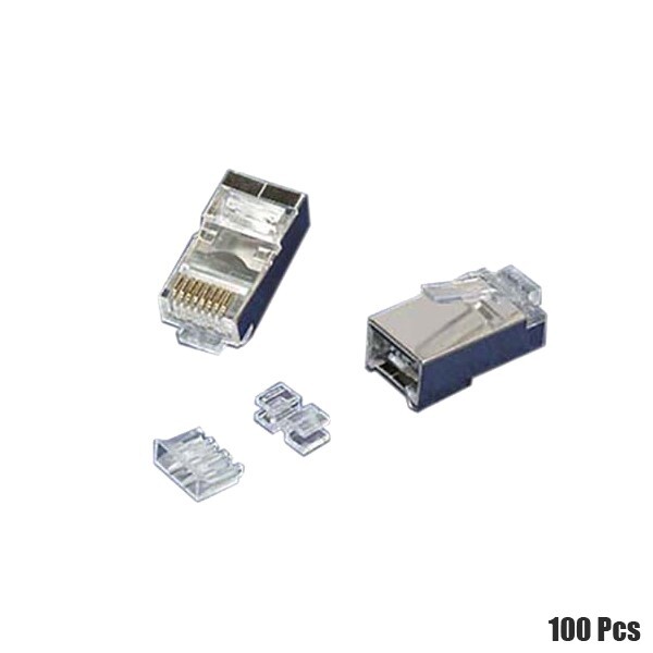 100x Cat6A RJ45 8P8C Network LAN Shielded Modular Plug Connector Stranded Cable