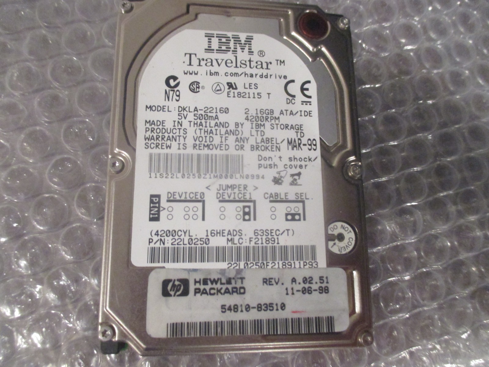 IBM Travelstar 4GN 2.16GB 2.5" IDE Hard Drive - DKLA-22160 - TESTED
