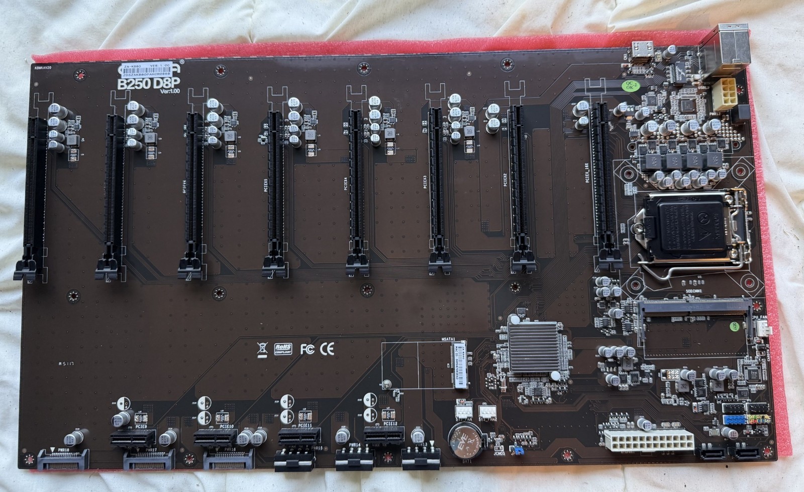 8 GPU Mining Motherboard 8 PCIe Slots LGA1151 ONDA B250 D8P Unused