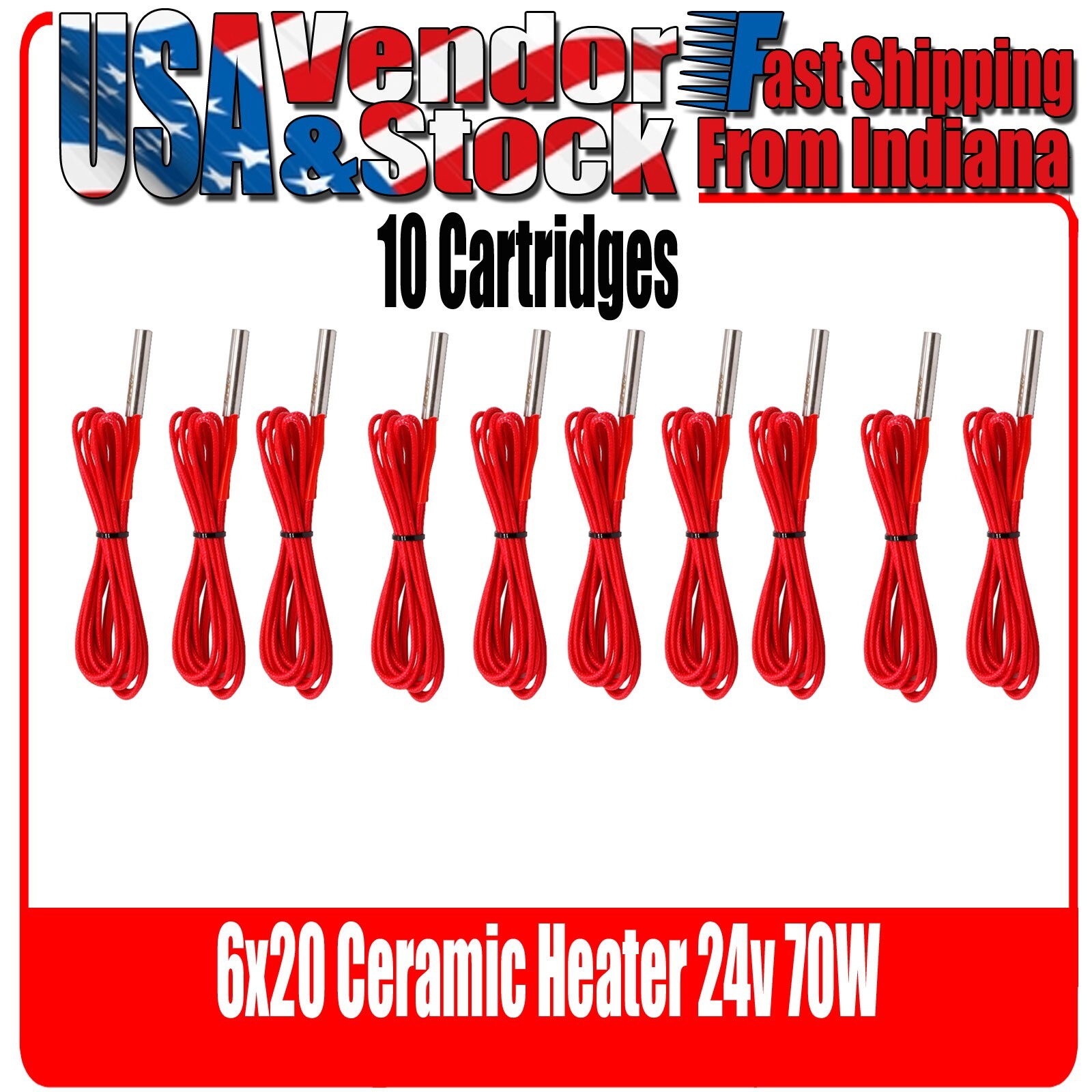10x Ceramic Cartridge Heater 24V 40W Reprap, 3D Printer Hotend Heating Tube