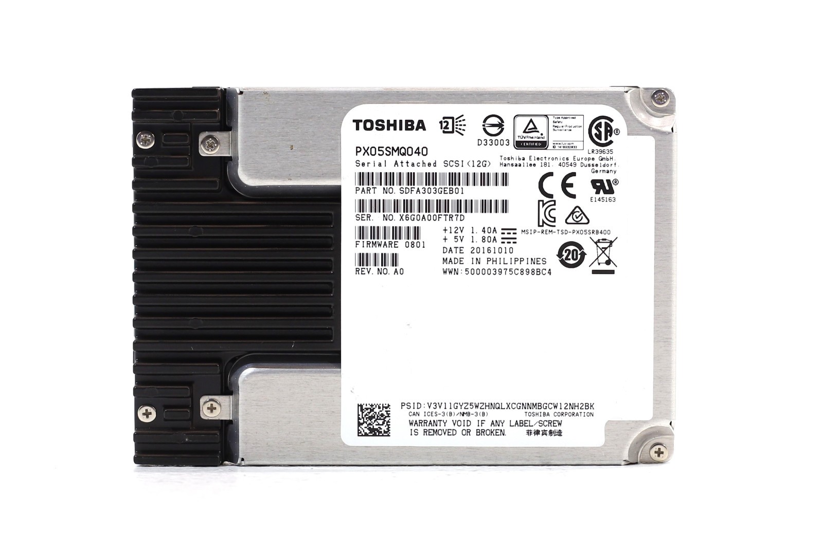 Toshiba PX05SMQ040 400GB 2.5" 12Gb/s SAS Solid State Drive P/N: SDFA303GEB01