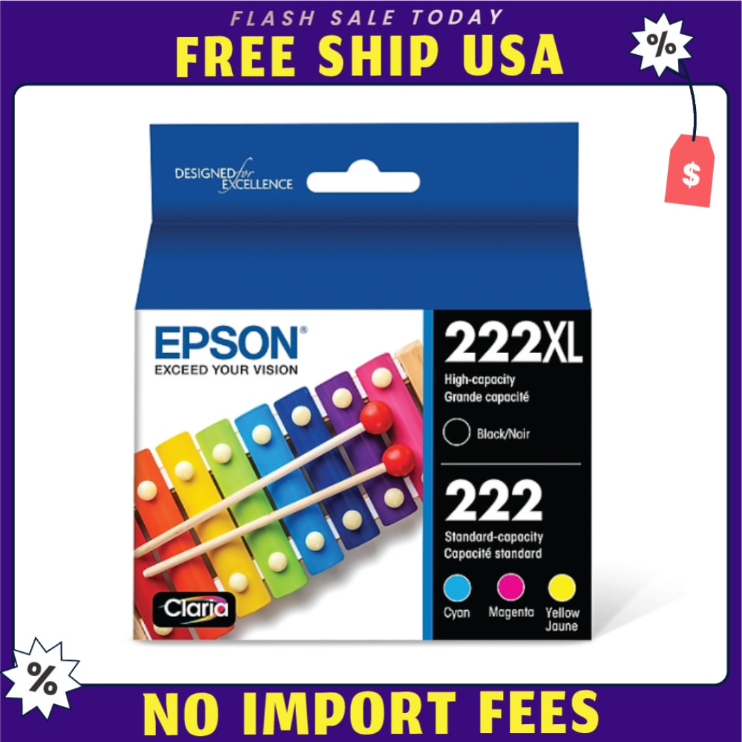 Epson 222XL 222 Ink Cartridges High Yield Black CMYK 4 Pack T222XL-BCS - NEW